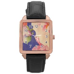 Fabric Textile Abstract Pattern Rose Gold Leather Watch 