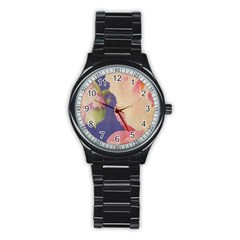 Fabric Textile Abstract Pattern Stainless Steel Round Watch