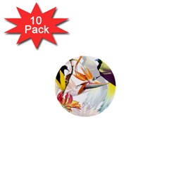 Exotic Birds Of Paradise And Flowers Watercolor 1  Mini Buttons (10 Pack)  by TKKdesignsCo