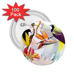 Exotic Birds Of Paradise And Flowers Watercolor 2 25  Buttons (100 Pack)  by TKKdesignsCo