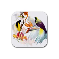 Exotic Birds Of Paradise And Flowers Watercolor Rubber Coaster (square) 