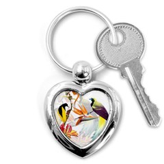 Exotic Birds Of Paradise And Flowers Watercolor Key Chains (heart)  by TKKdesignsCo