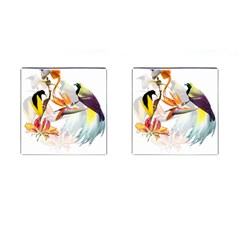 Exotic Birds Of Paradise And Flowers Watercolor Cufflinks (square)