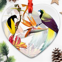 Exotic Birds Of Paradise And Flowers Watercolor Heart Ornament (two Sides) by TKKdesignsCo