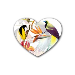 Exotic Birds Of Paradise And Flowers Watercolor Rubber Coaster (heart) 