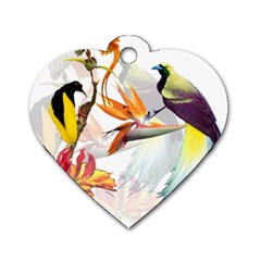 Exotic Birds Of Paradise And Flowers Watercolor Dog Tag Heart (two Sides) by TKKdesignsCo