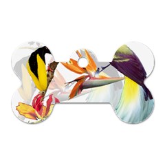 Exotic Birds Of Paradise And Flowers Watercolor Dog Tag Bone (one Side) by TKKdesignsCo