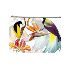 Exotic Birds Of Paradise And Flowers Watercolor Cosmetic Bag (large)  by TKKdesignsCo