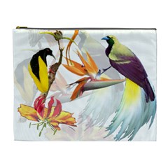 Exotic Birds Of Paradise And Flowers Watercolor Cosmetic Bag (xl) by TKKdesignsCo