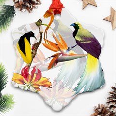 Exotic Birds Of Paradise And Flowers Watercolor Snowflake Ornament (two Sides) by TKKdesignsCo