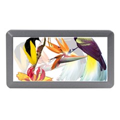 Exotic Birds Of Paradise And Flowers Watercolor Memory Card Reader (mini)