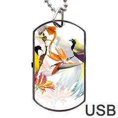 Exotic Birds Of Paradise And Flowers Watercolor Dog Tag Usb Flash (two Sides)