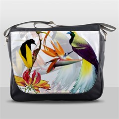 Exotic Birds Of Paradise And Flowers Watercolor Messenger Bags by TKKdesignsCo