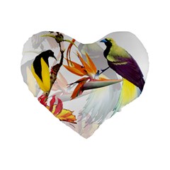 Exotic Birds Of Paradise And Flowers Watercolor Standard 16  Premium Heart Shape Cushions by TKKdesignsCo