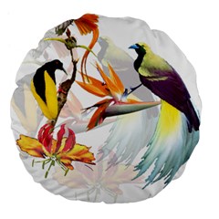 Exotic Birds Of Paradise And Flowers Watercolor Large 18  Premium Flano Round Cushions