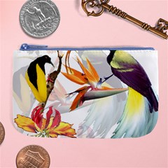 Exotic Birds Of Paradise And Flowers Watercolor Large Coin Purse by TKKdesignsCo