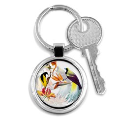 Exotic Birds Of Paradise And Flowers Watercolor Key Chains (round)  by TKKdesignsCo