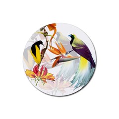 Exotic Birds Of Paradise And Flowers Watercolor Rubber Coaster (round)  by TKKdesignsCo