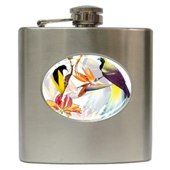 Exotic Birds Of Paradise And Flowers Watercolor Hip Flask (6 Oz) by TKKdesignsCo