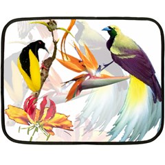 Exotic Birds Of Paradise And Flowers Watercolor Double Sided Fleece Blanket (mini)  by TKKdesignsCo