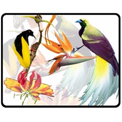 Exotic Birds Of Paradise And Flowers Watercolor Fleece Blanket (medium) 