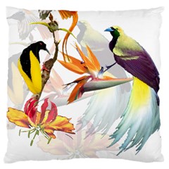 Exotic Birds Of Paradise And Flowers Watercolor Large Cushion Case (two Sides) by TKKdesignsCo