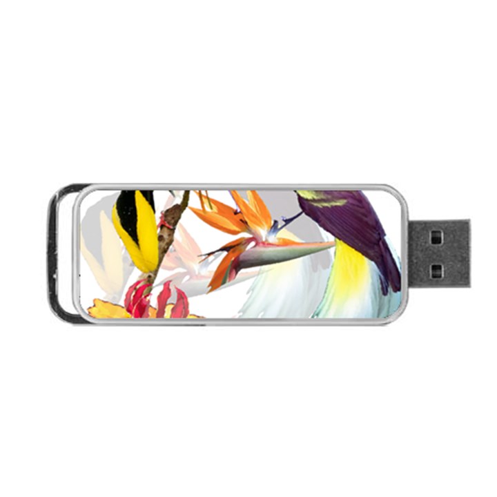 Exotic Birds of Paradise and Flowers Watercolor Portable USB Flash (One Side)