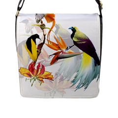 Exotic Birds Of Paradise And Flowers Watercolor Flap Messenger Bag (l)  by TKKdesignsCo