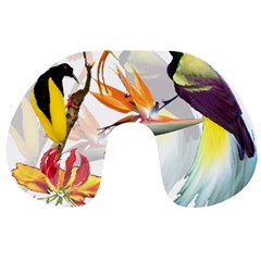 Exotic Birds Of Paradise And Flowers Watercolor Travel Neck Pillows by TKKdesignsCo