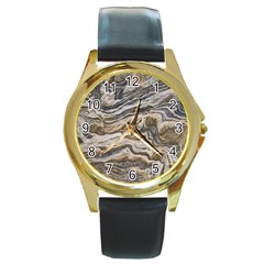 Texture Marble Abstract Pattern Round Gold Metal Watch