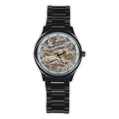 Texture Marble Abstract Pattern Stainless Steel Round Watch