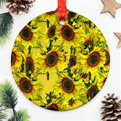 Sun Flower Pattern Background Ornament (round) by Celenk