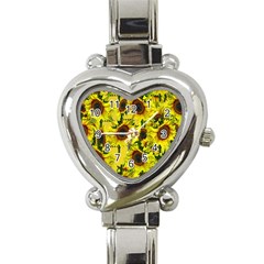 Sun Flower Pattern Background Heart Italian Charm Watch by Celenk