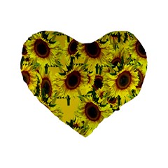 Sun Flower Pattern Background Standard 16  Premium Flano Heart Shape Cushions by Celenk