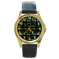 Abstract Dark Blur Texture Round Gold Metal Watch