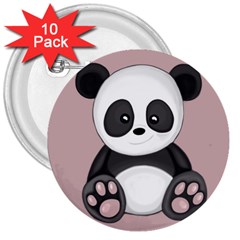 Cute Panda 3  Buttons (10 Pack)  by Valentinaart