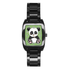 Cute Panda Stainless Steel Barrel Watch