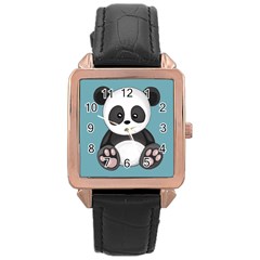 Cute Panda Rose Gold Leather Watch  by Valentinaart