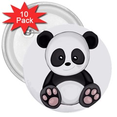 Cute Panda 3  Buttons (10 Pack)  by Valentinaart