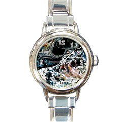 Abstract Flow River Black Round Italian Charm Watch by Celenk