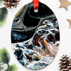 Abstract Flow River Black Ornament (oval) by Celenk