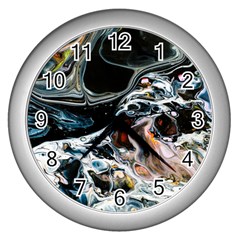 Abstract Flow River Black Wall Clocks (silver)  by Celenk