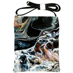 Abstract Flow River Black Shoulder Sling Bags by Celenk