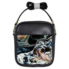 Abstract Flow River Black Girls Sling Bags by Celenk