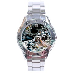 Abstract Flow River Black Stainless Steel Analogue Watch by Celenk