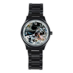 Abstract Flow River Black Stainless Steel Round Watch by Celenk