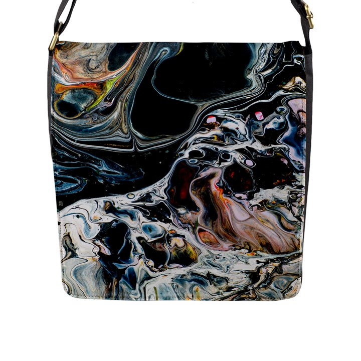 Abstract Flow River Black Flap Messenger Bag (L) 