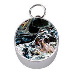 Abstract Flow River Black Mini Silver Compasses by Celenk