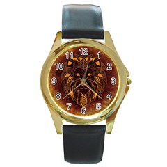 Lion Wild Animal Abstract Round Gold Metal Watch by Celenk