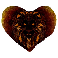 Lion Wild Animal Abstract Large 19  Premium Flano Heart Shape Cushions by Celenk